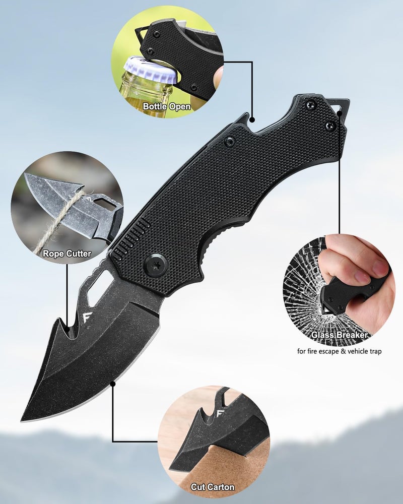 FLISSA Mini Folding Pocket Knife, 2.5-Inch Stainless Steel Drop Point Blade, EDC Pocket Knives for Men with Bottle Opener and Glass Breaker (Black) - Image 4